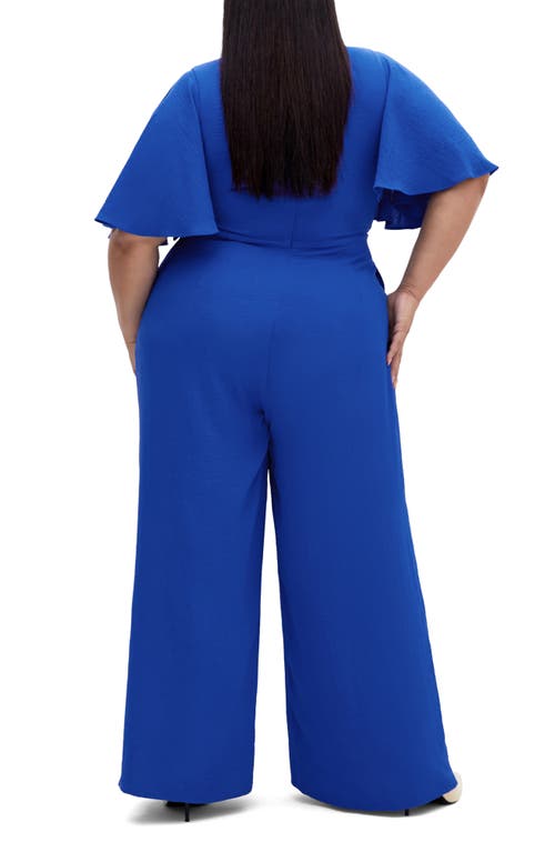 City Chic Braelynn Flutter Sleeve Jumpsuit In Cerulean