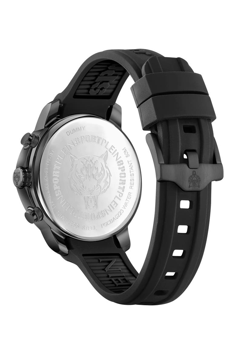 Camo Dial Three-Hand Quartz Silicone Strap Watch, 43mm, Alternate, color, IP BLACK