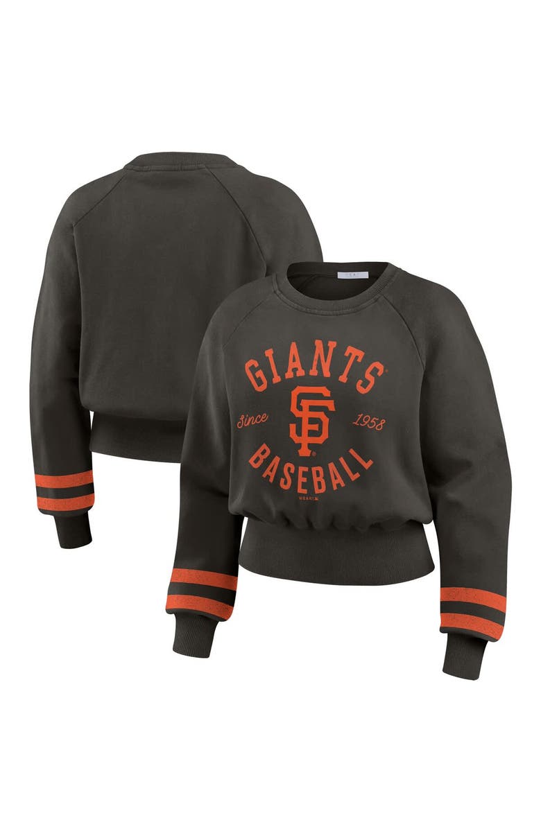 WEAR by Erin Andrews Women's WEAR by Erin Andrews Black San Francisco Giants Vintage Washed Cropped Pullover Sweatshirt, Main, color, Black