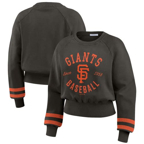 Wear By Erin Andrews Black San Francisco Giants Vintage Washed Cropped Pullover Sweatshirt