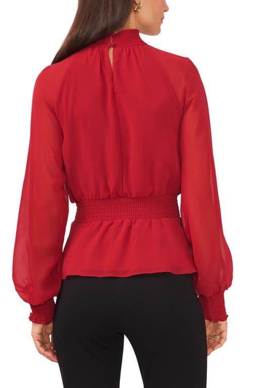 Chaus Smock Waist Peplum Chiffon Blouse In Red