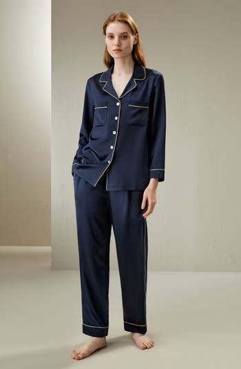 Gold Piping Silk Pajamas Set