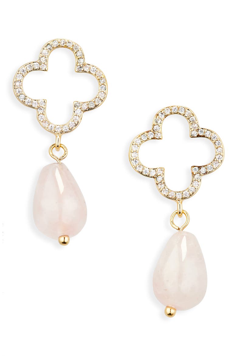 Varvara Clover Stone Drop Earrings, Main, color, GOLD