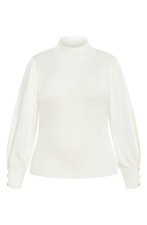 City Chic Sofia Mock Neck Rib Sweater In White