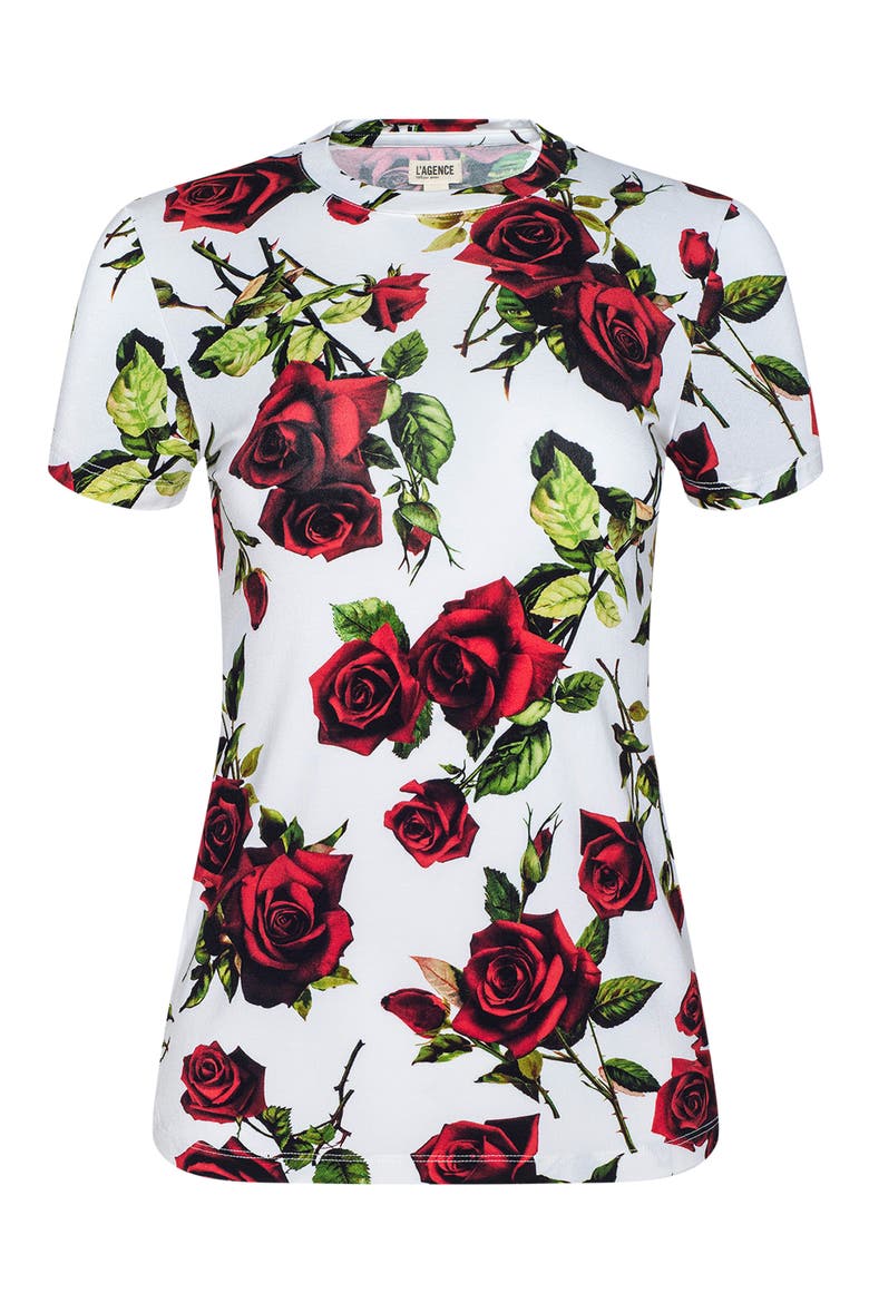 Ressi Floral Print T-Shirt, Alternate, color, WHITE/ RED ROMANTIC ROSE