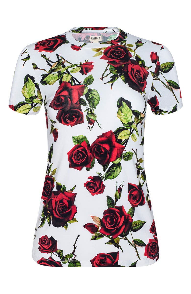 L'AGENCE Ressi Floral Print T-Shirt, Alternate, color, White/ Red Romantic Rose