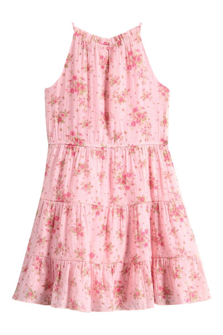 Kids' Print Tiered Dress, Alternate, color, ROSE