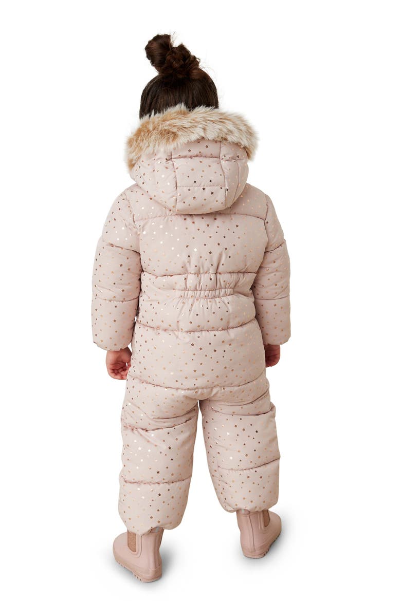 Kids' Star Snowsuit with Faux Fur Trim, Alternate, color, PINK MAUVE