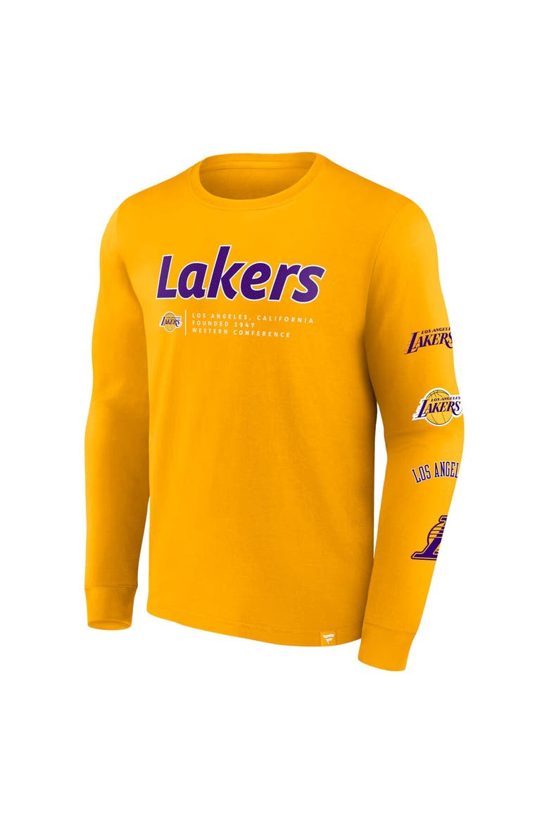 Men's Fanatics Branded Gold Los Angeles Lakers Baseline Long Sleeve T-Shirt, Alternate, color, Gold