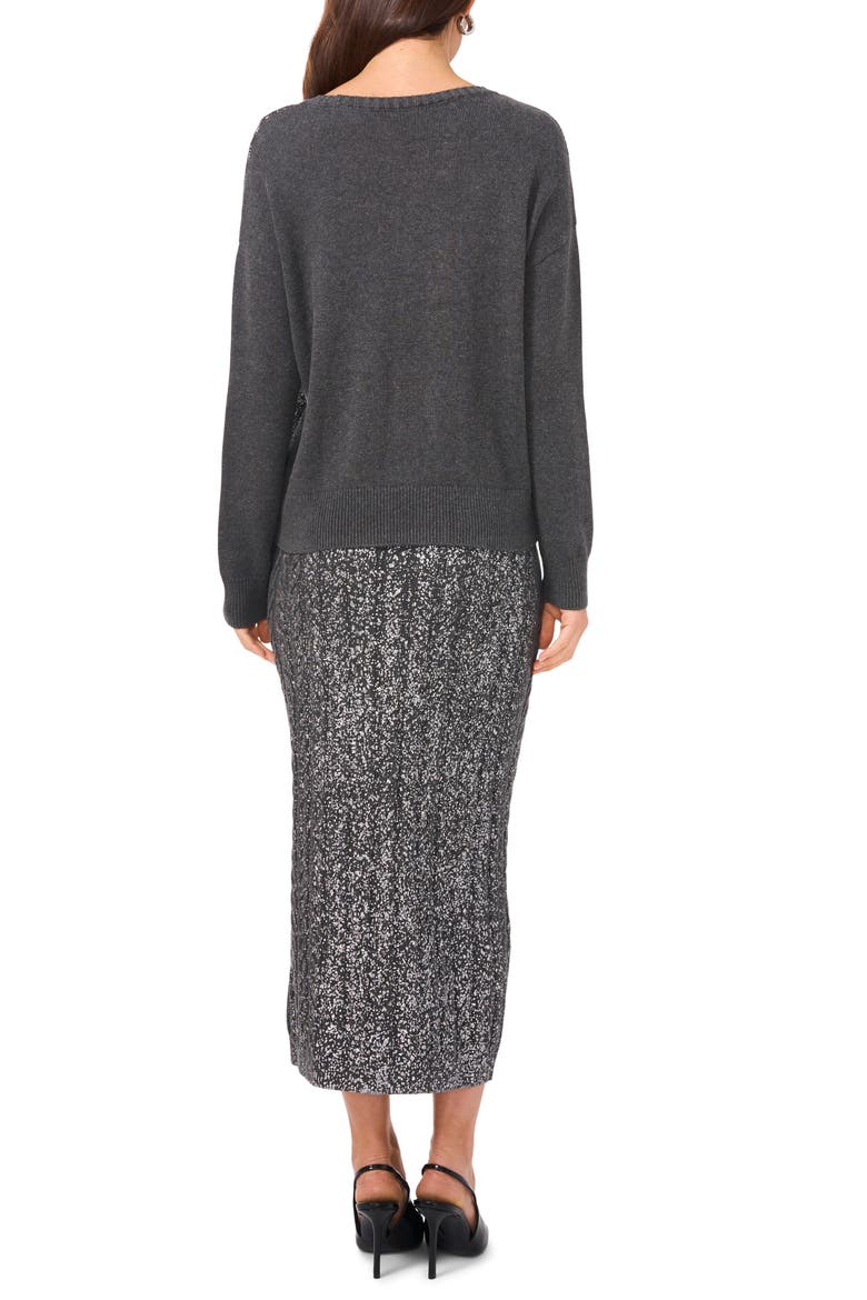 Metallic Foil Cable Sweater, Alternate, color, MED HEATHER GREY