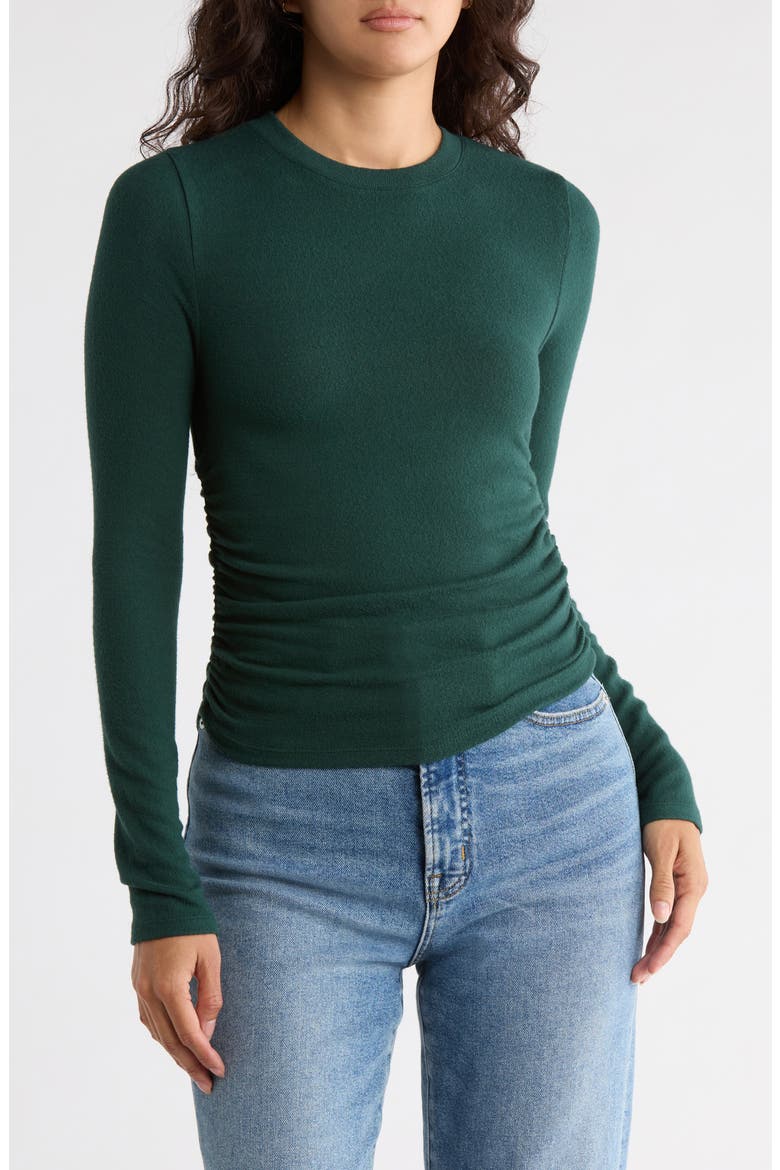 Long Sleeve Ruched Brushed Jersey Top, Main, color, SMOKY SPRUCE