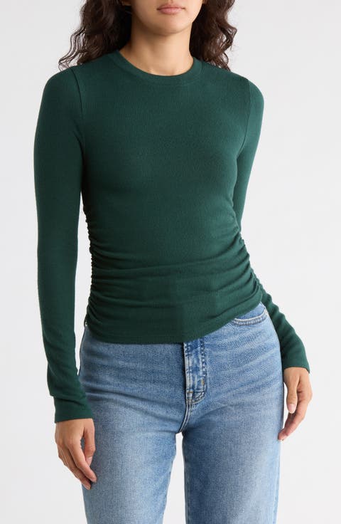 Long Sleeve Ruched Brushed Jersey Top