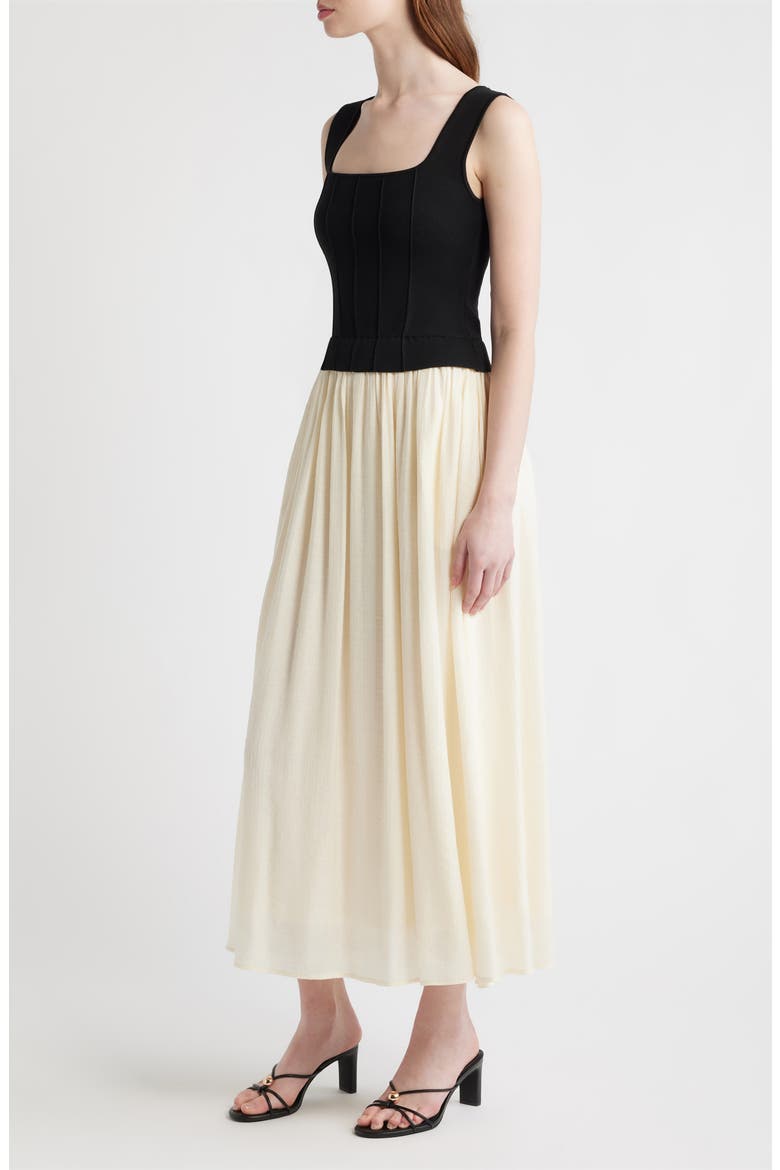 Mixed Media Dress, Alternate, color, BLACK IVORY