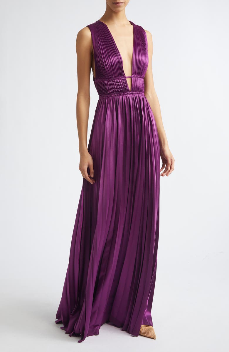Ulla Johnson Lena Pleat Satin Gown, Main, color, Amaranth
