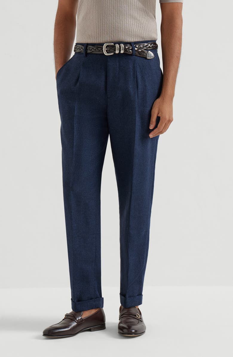 Brunello Cucinelli Trousers with pleats, Alternate, color, Navy Blue