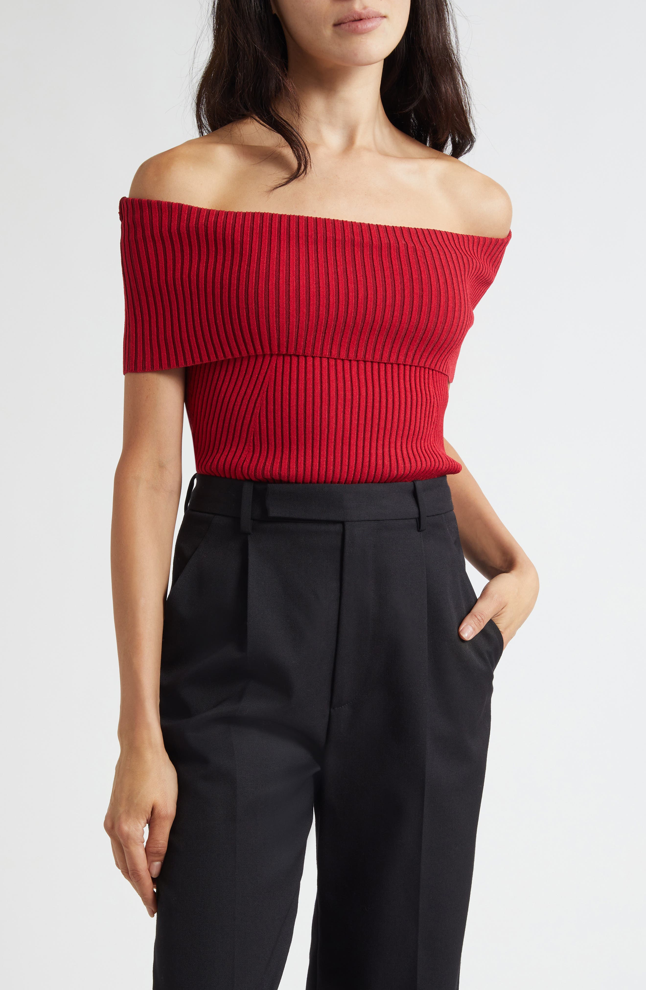 Luke Foldover Off the Shoulder Rib Top