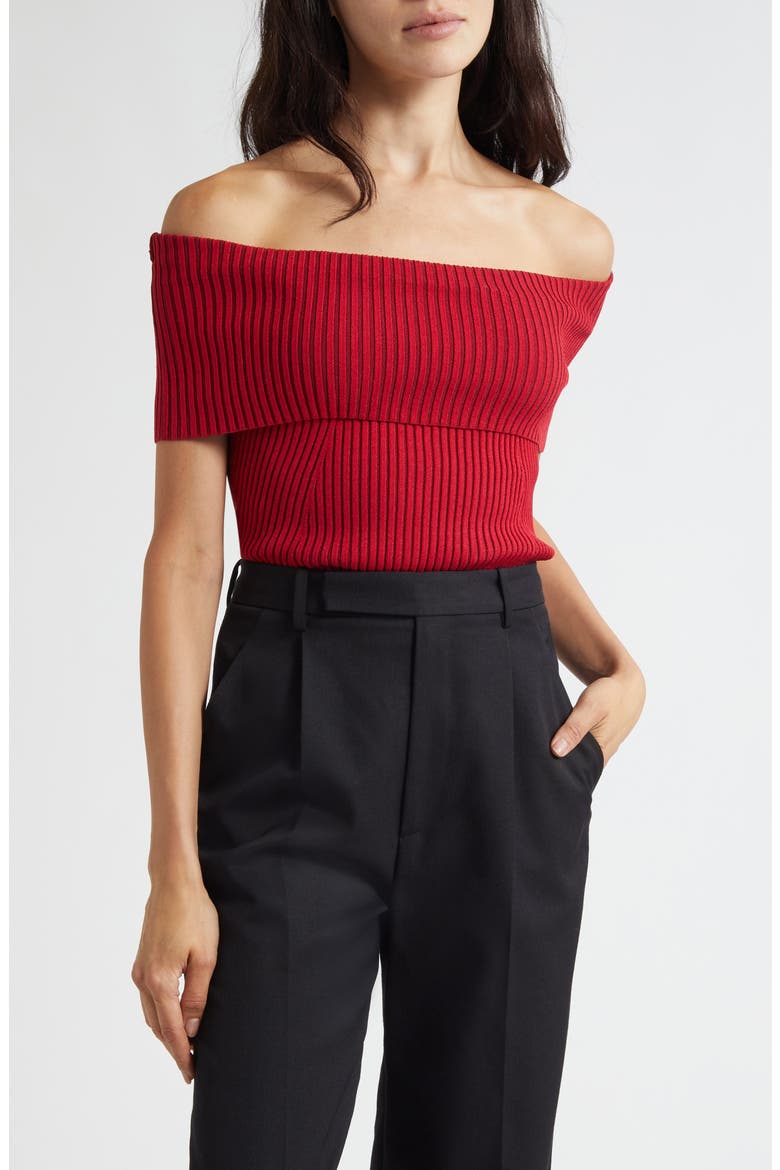 Luke Foldover Off the Shoulder Rib Top, Main, color, SCARLET RED