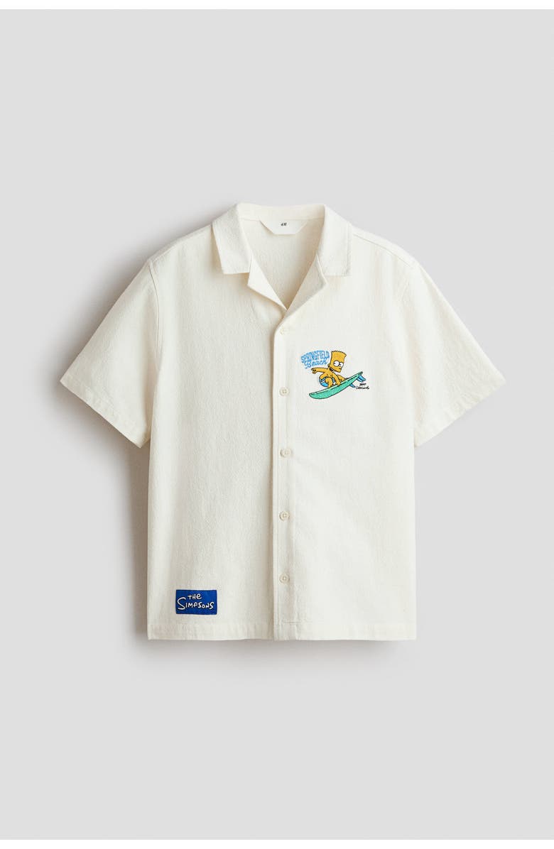 H&M Embroidered-motif Resort Shirt, Main, color, White/The Simpsons