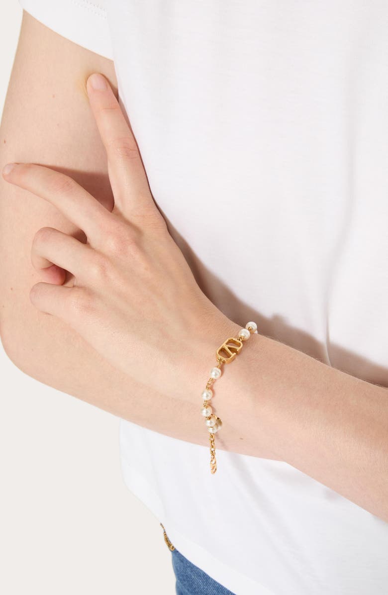 Valentino Garavani VLOGO Faux Pearl Bracelet, Alternate, color,