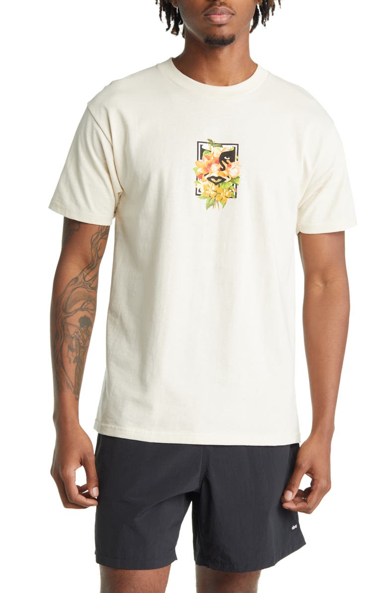 Obey Floral Icon Face Graphic Tee, Main, color, Cream
