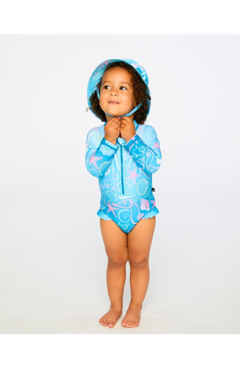 Deux par Deux One-Piece Long Sleeve Shell Print Rashguard, Alternate, color, Blue Seashell Print