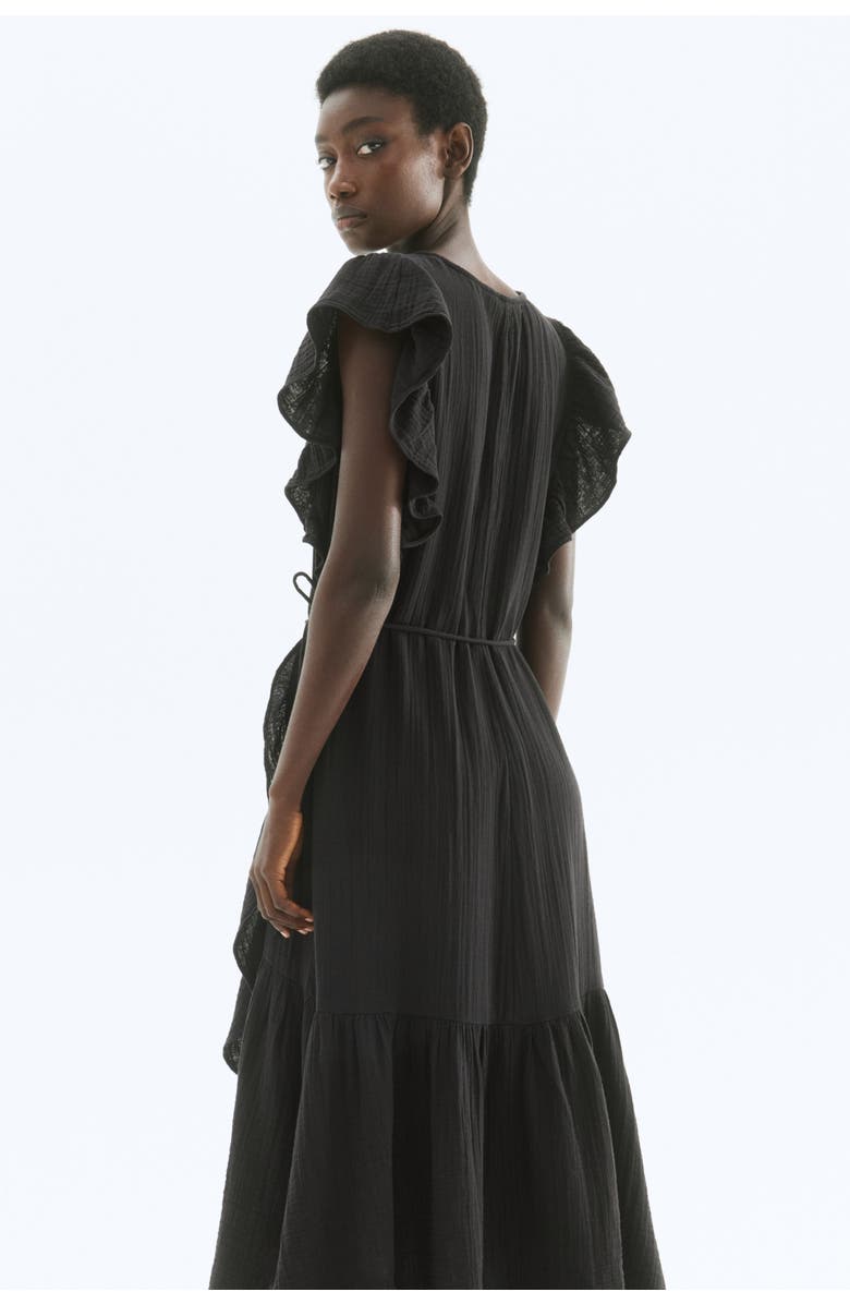 H&M Muslin Wrap Dress, Alternate, color, Black