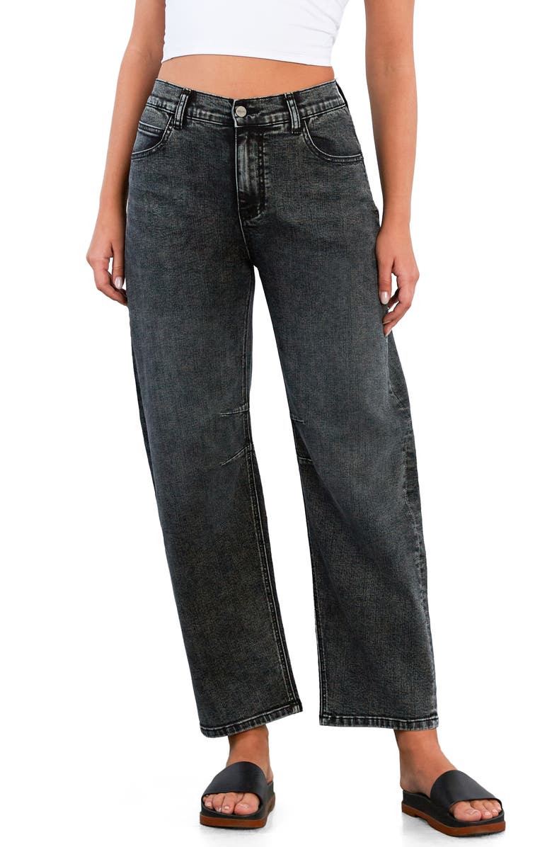 HINT OF BLU Valerie High Waist Ankle Barrel Jeans, Main, color, Powder Grey