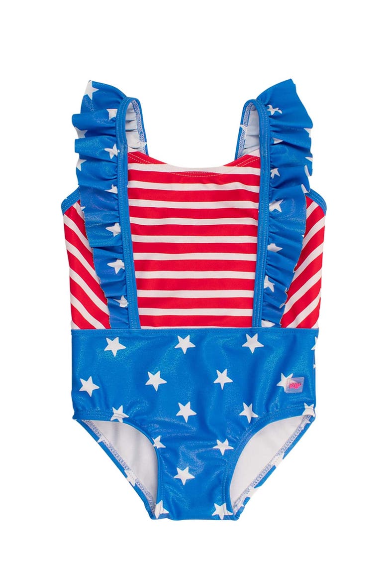 Baby Girls UPF50+ Pinafore One Piece, Main, color, Shimmer Stars & Stripes