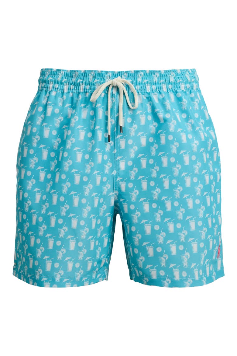 Traveler Classic Print Swim Trunks, Main, color, BLUE POLO COCKTAIL CONVO