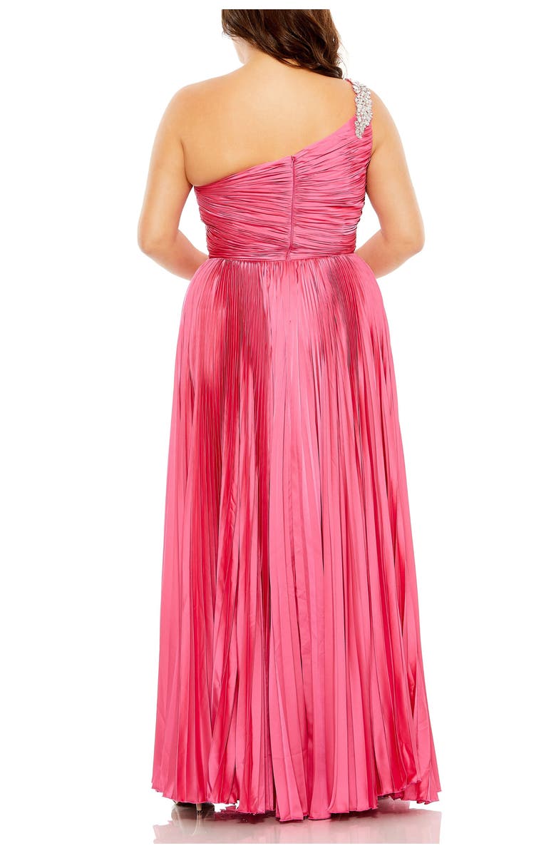 Mac Duggal One Shoulder Embellished Pleated Sleeveless Gown, Alternate, color, Hot Pink