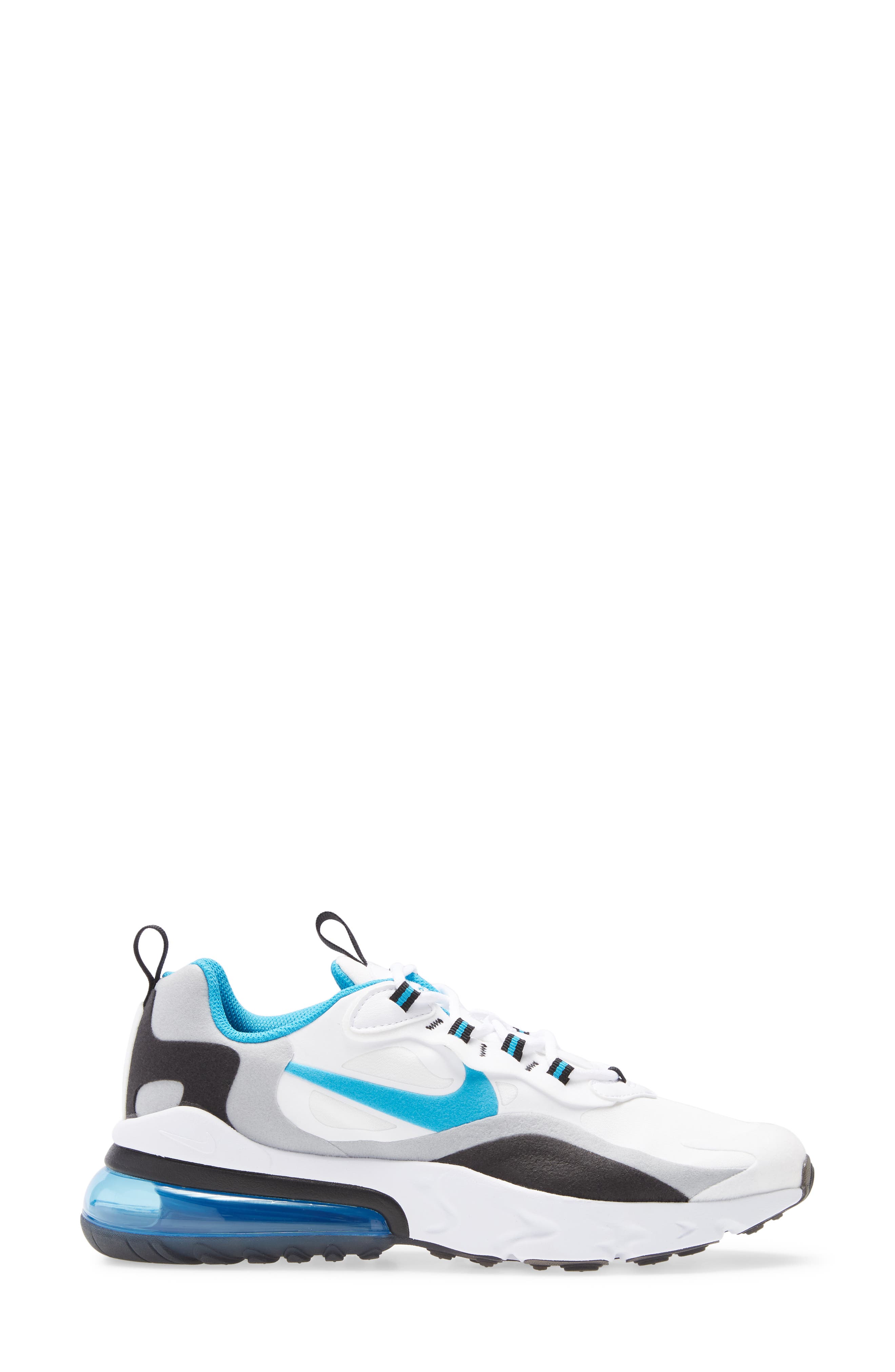 Air Max 270 React Sneaker, Alternate, color, WHITE/ BLUE/ GREY/ BLACK
