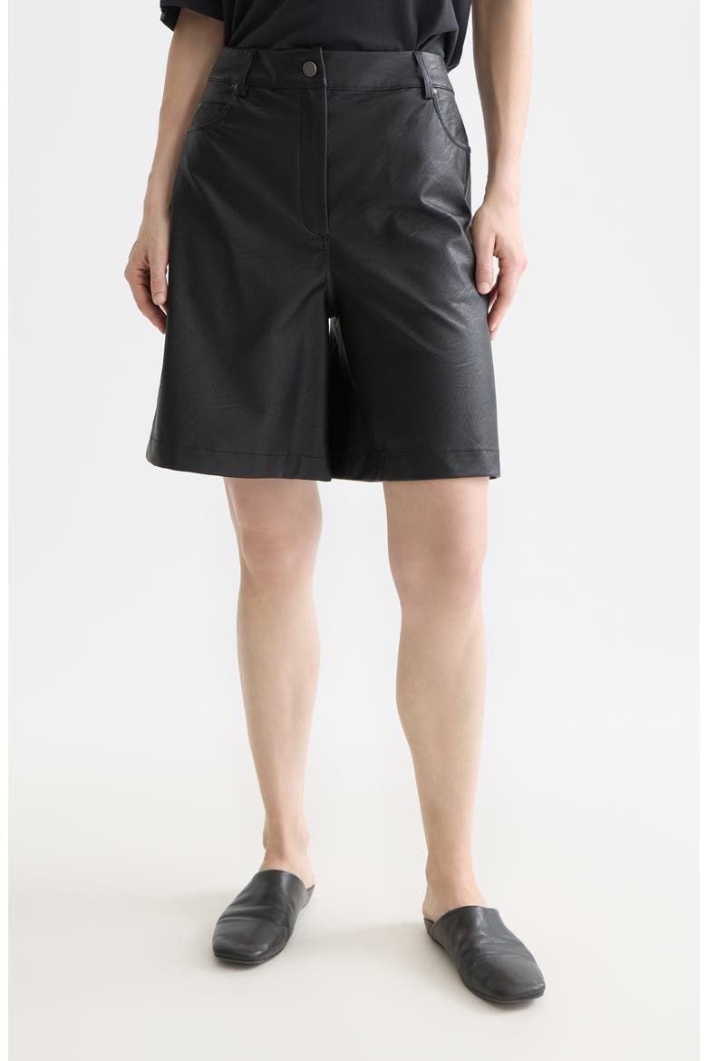High Waist Faux Leather Shorts, Main, color, METEORITE