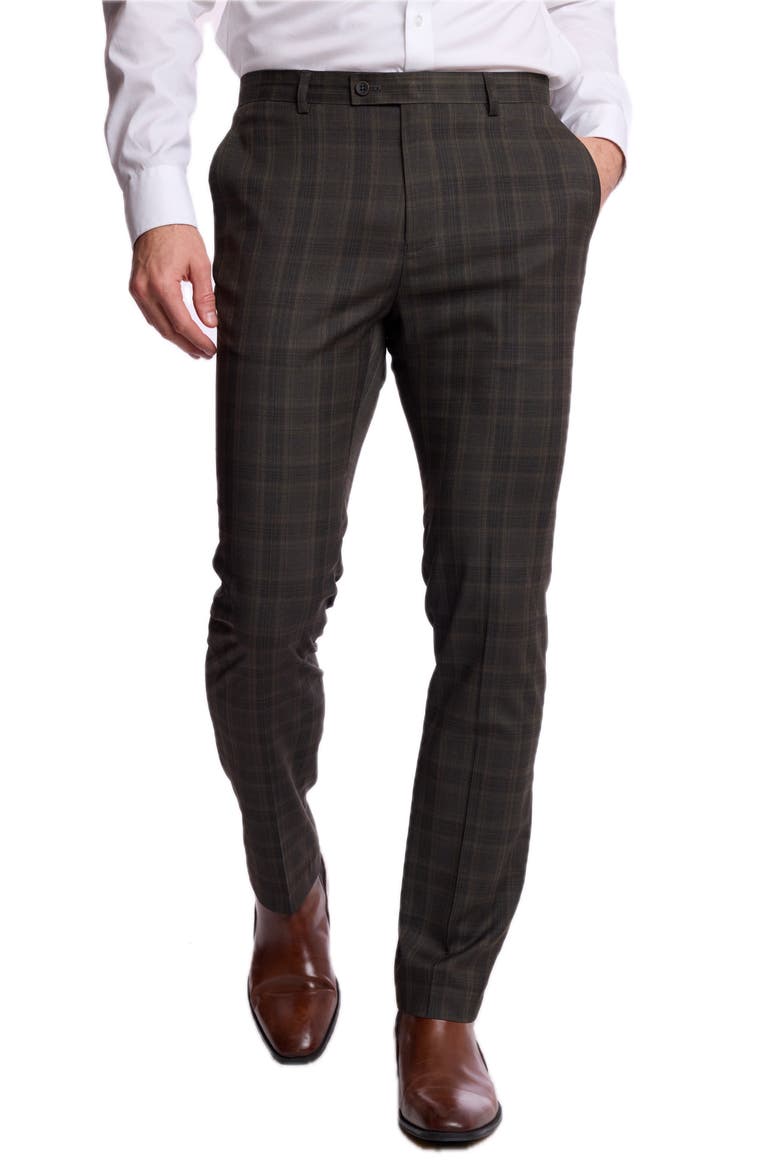 Downing Slim Fit Check Stretch Pants, Alternate, color, DARK ARMY CHECK