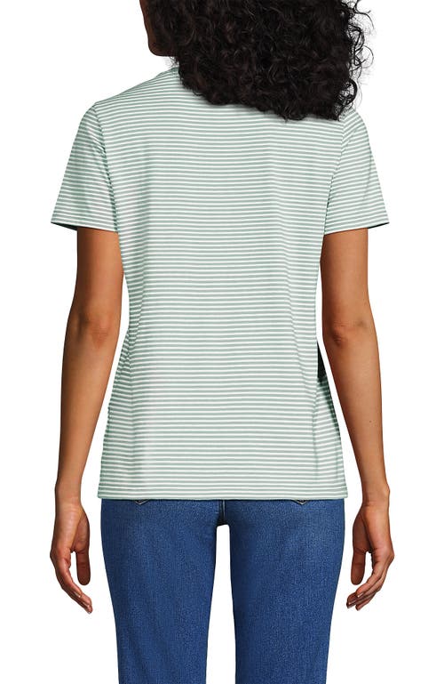 Lands' End Relaxed Supima Cotton V-neck T-shirt In Lily Pad Green Micro Stripe