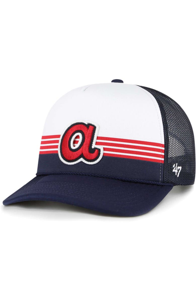 '47 Men's '47 Navy Atlanta Braves Lift Off Foam Front Mesh Trucker Adjustable Hat, Main, color, 