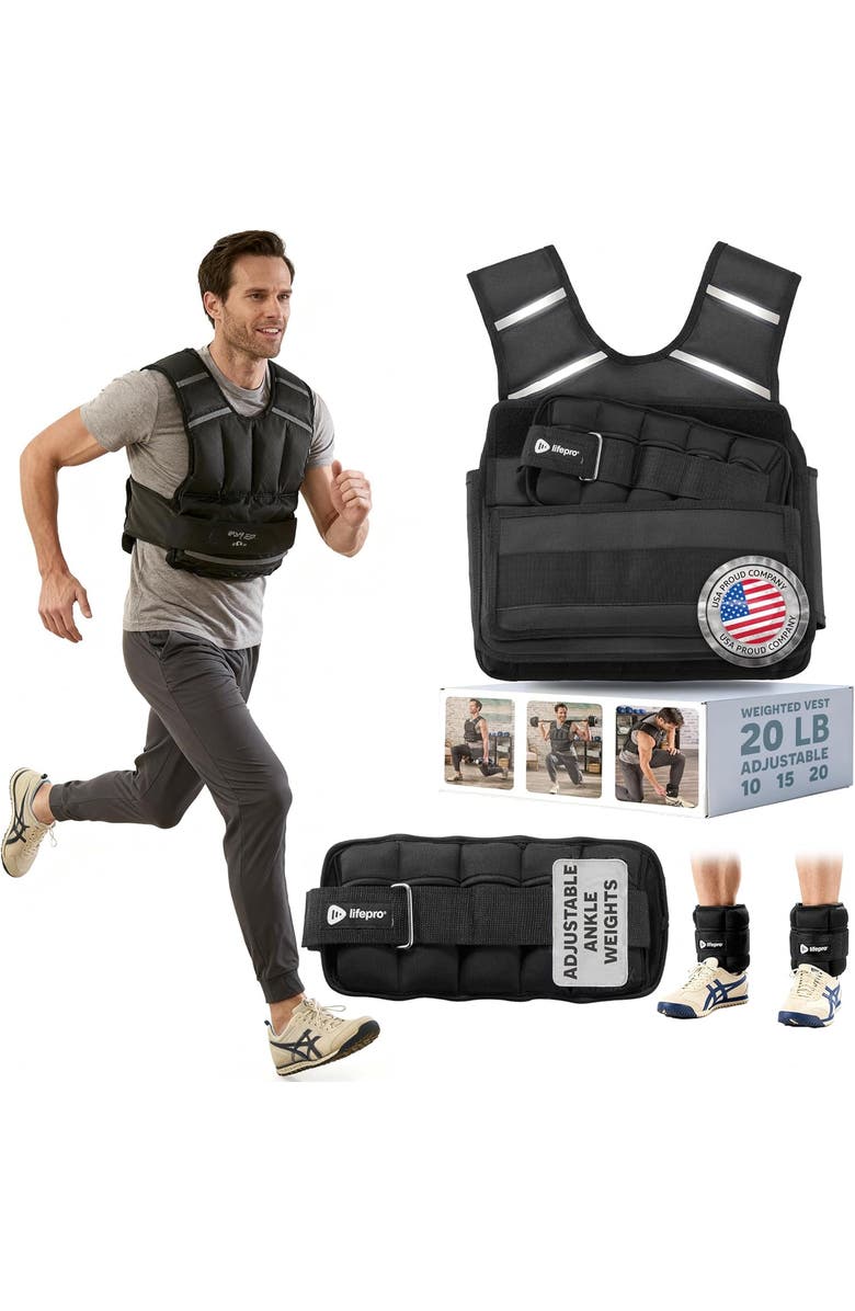 Lifepro Flexvest Adjustable Weighted Vest for Women & Men 15 or 20 lb Workout Vest for Running, Cardio, Strength Training, Main, color, Black For Men
