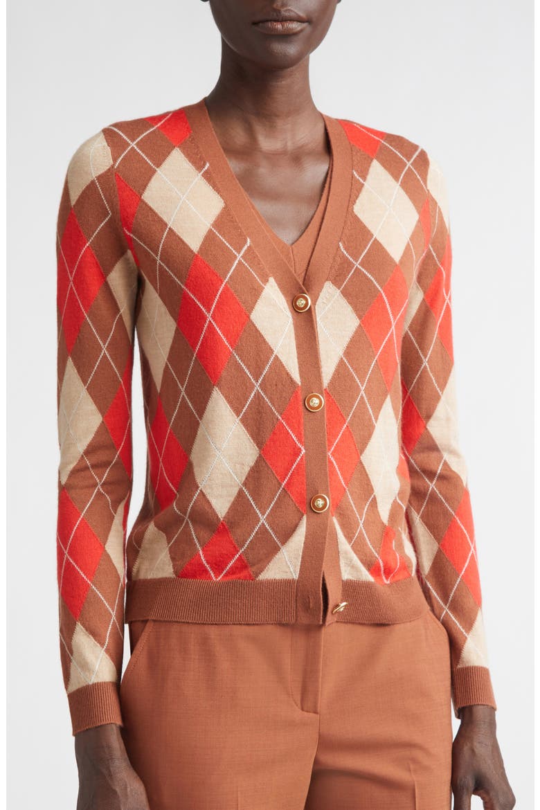 Argyle Plaid Wool Blend Cardigan, Alternate, color, CAMEL/ RUST / PERSIMMON MULTI