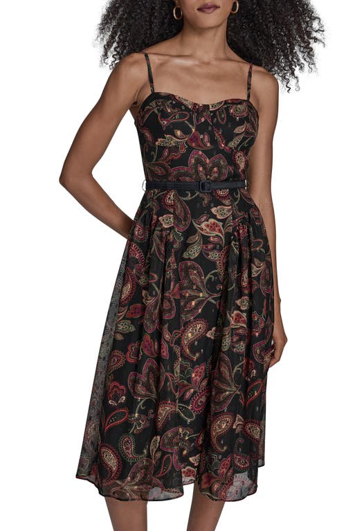 Bcbg Print Belted Sleeveless Midi Dress In Black