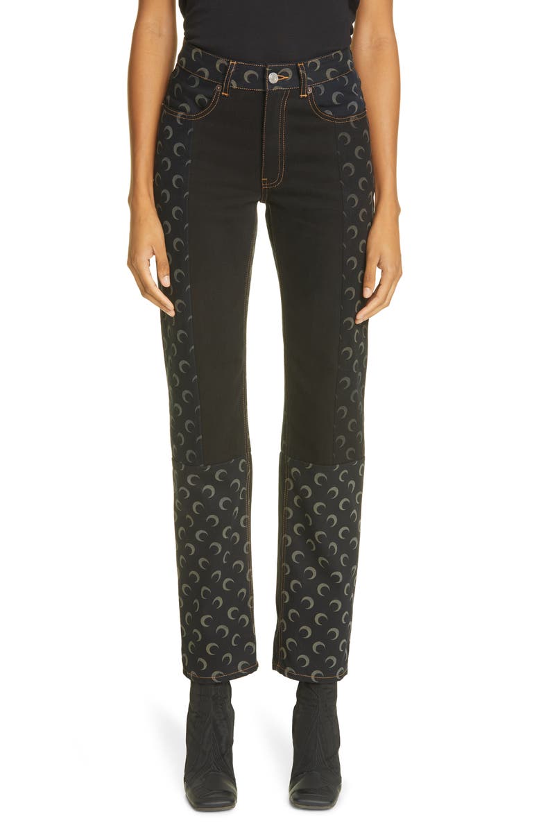 Marine Serre Moon Print Straight Leg Jeans, Main, color, 