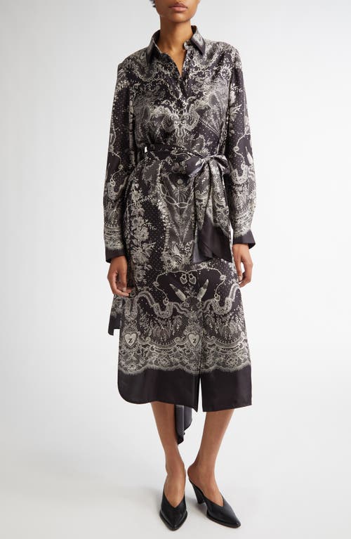 Zimmermann Locket Print Belted Silk Shirtdress In Black Locket