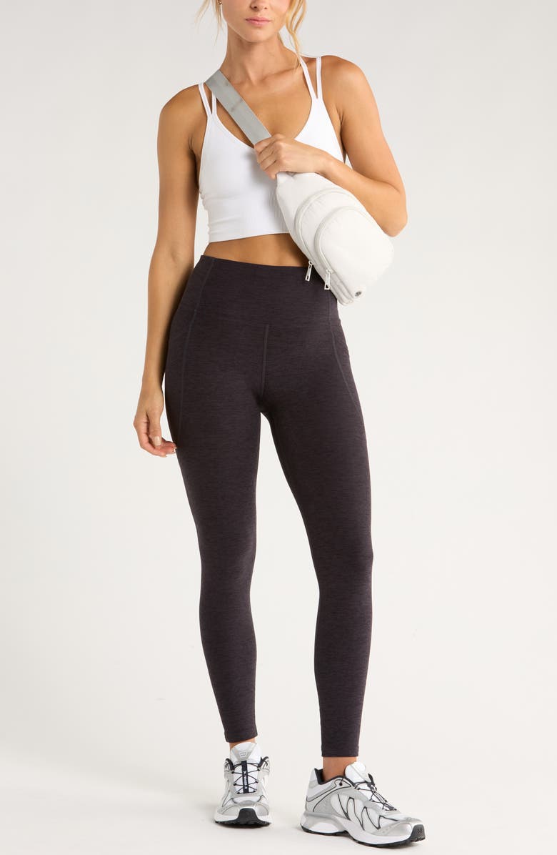 Zella Renew High Waist Pocket Leggings, Alternate, color, Black Melange