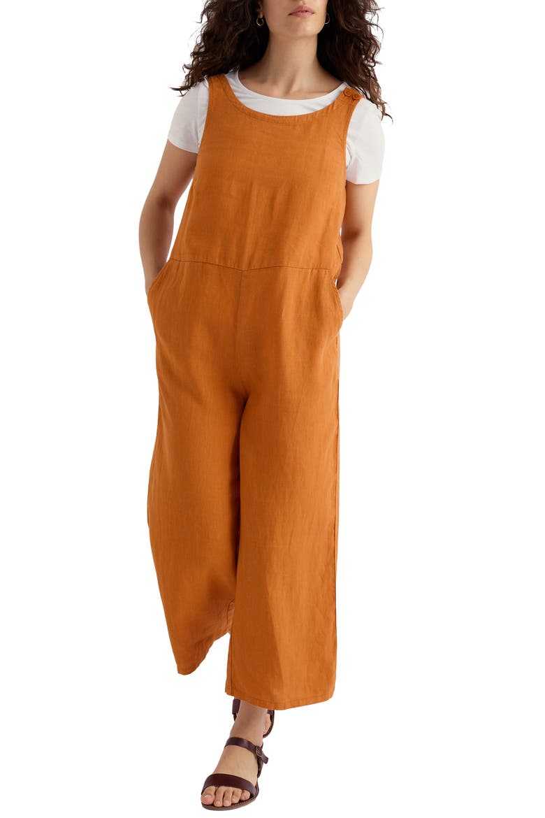 Salt Air Wide Leg Linen Jumpsuit, Main, color, AMBER