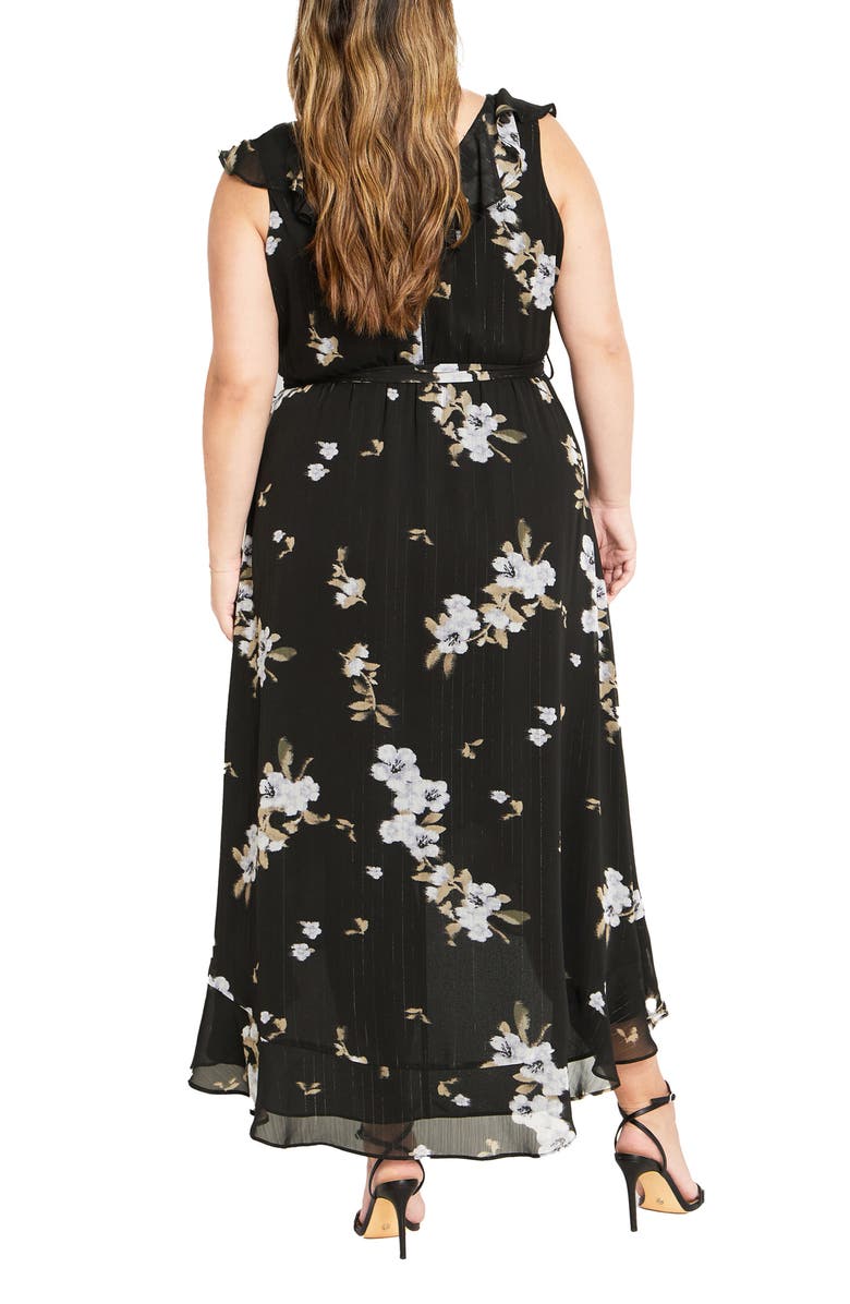 City Chic Ella Jane Metallic Stripe Maxi Dress, Alternate, color, Windswept Floral