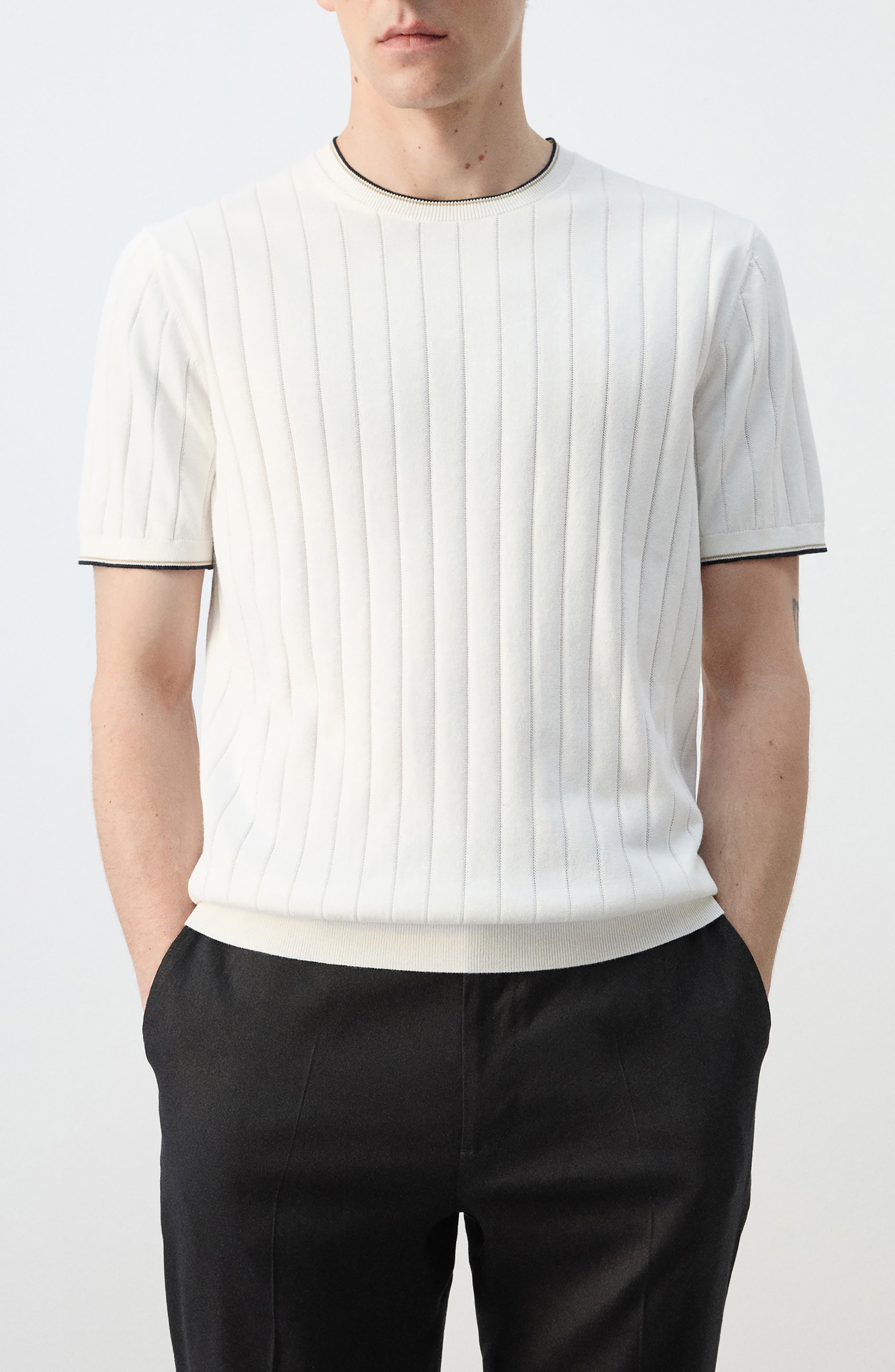 MANGO Rib Crewneck Shirt in Off White at Nordstrom, Size X-Large