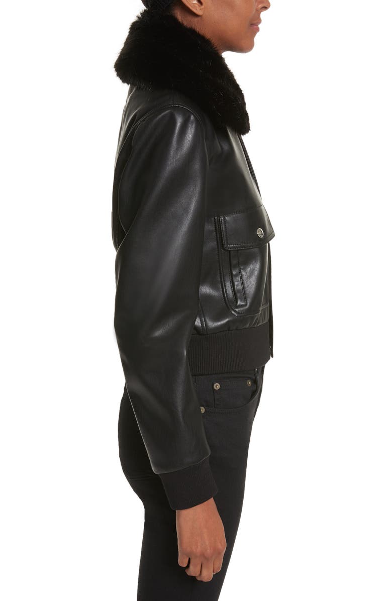 Givenchy Faux Leather Jacket with Faux Fur Collar, Alternate, color,