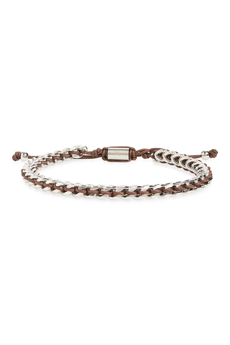 Men's Cord & Chain Bracelet, Alternate, color, BROWN- SILVER