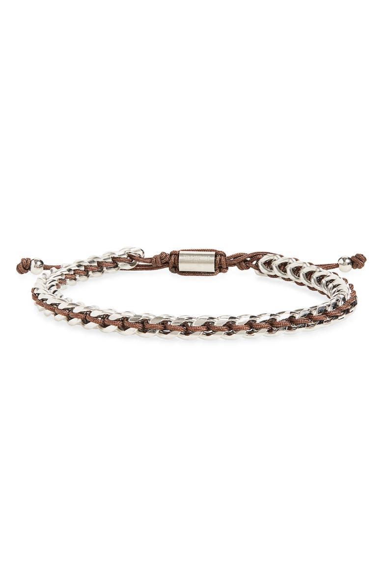 NORDSTROM RACK Men's Cord & Chain Bracelet, Alternate, color, Brown- Silver