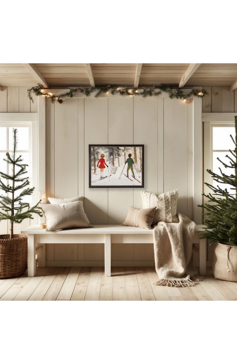 Antique Curiosities Vintage Oil Painting of Boy and Girl Skiing, Alternate, color, White