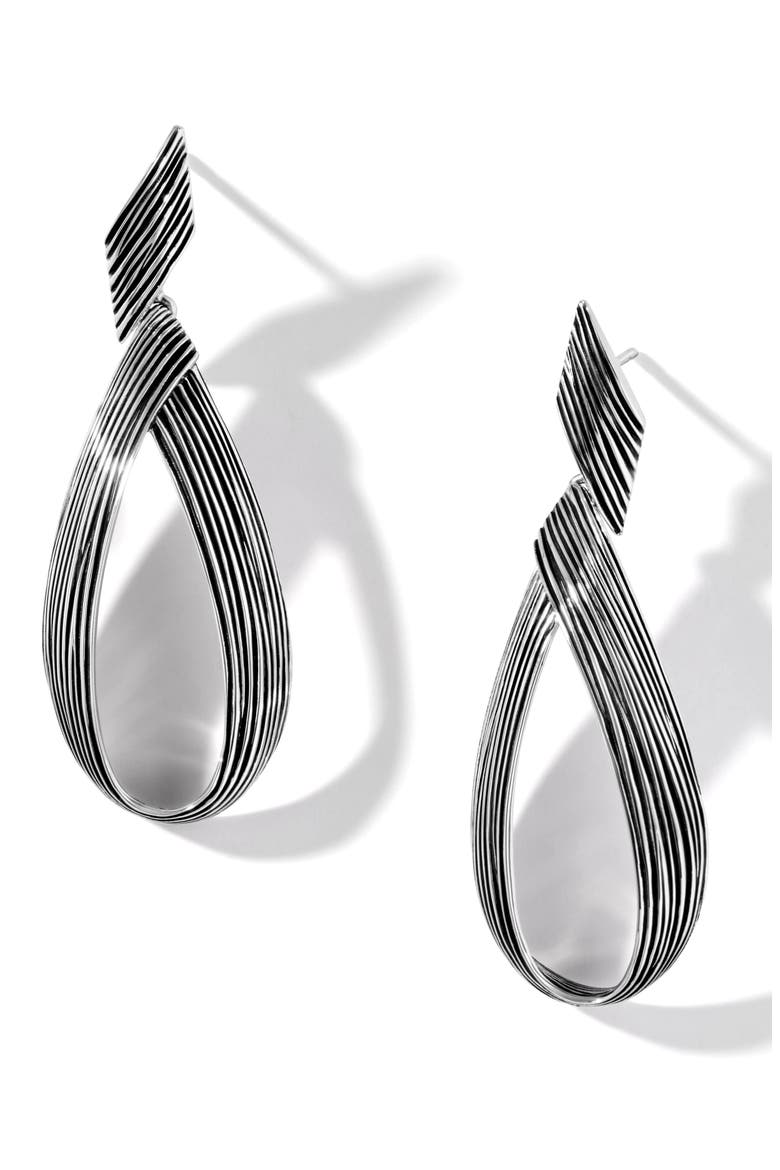 Bamboo Striated Drop Earrings, Main, color, SILVER