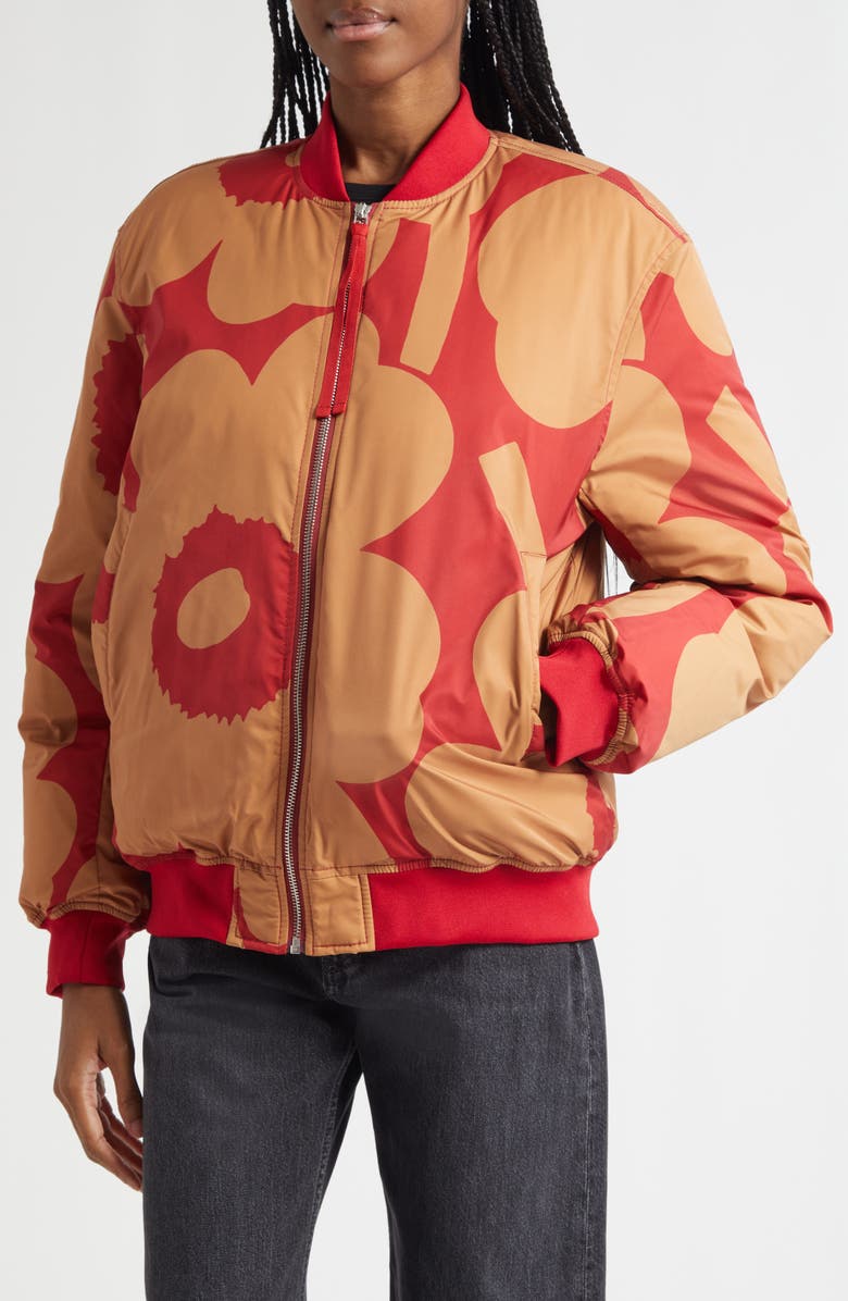 Marimekko Blossa Unikko Bomber Jacket, Alternate, color, Red, Brown